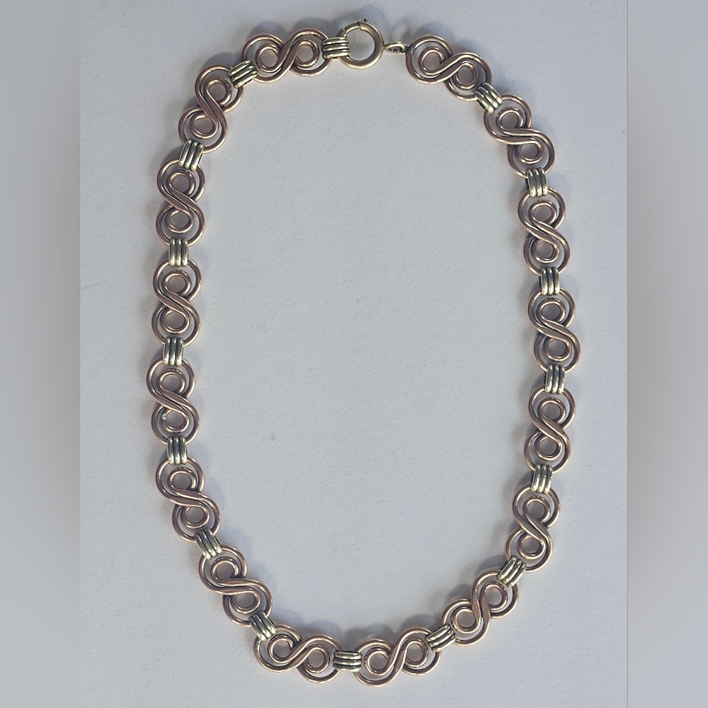 Victorian 14k Yellow & Rose Gold Filled Unique Link Heavy 32g 16.5" Necklace - Picture 7 of 7